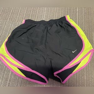 Nike: purple, black, and lime green Nike athletic shorts